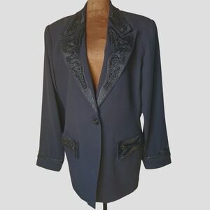 Anne French Carmen Toranzo Beaded Embroidered Blazer Jacket Black Size 16 Womens